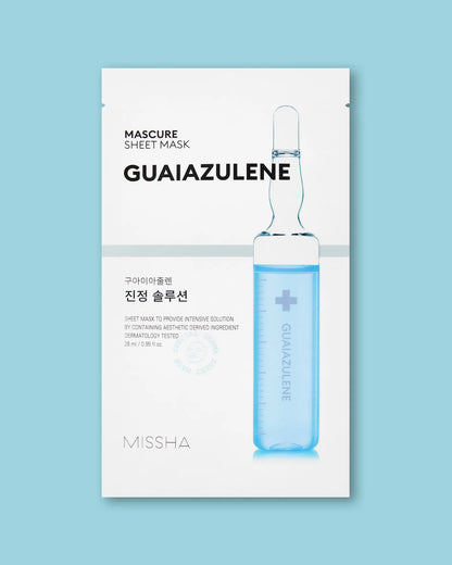 MISSHA Mascure Calming Guaiazulene Sheet Mask veido kaukė su guaiazulenu