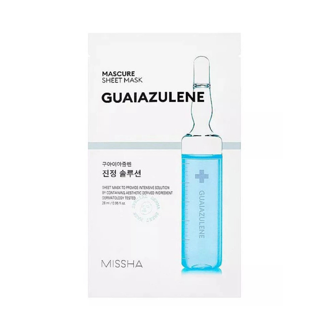 MISSHA Mascure Calming Guaiazulene Sheet Mask veido kaukė su guaiazulenu